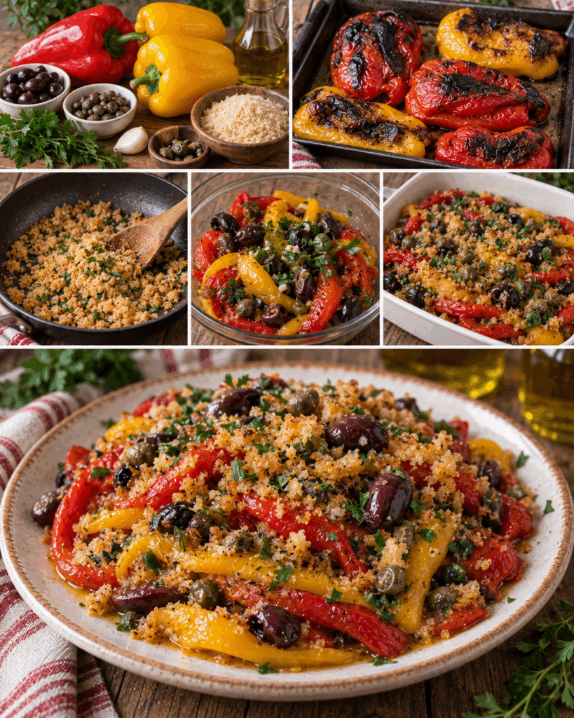 Peperoni Arrosto con Olive, Capperi e Mollica Croccante – Sicilia