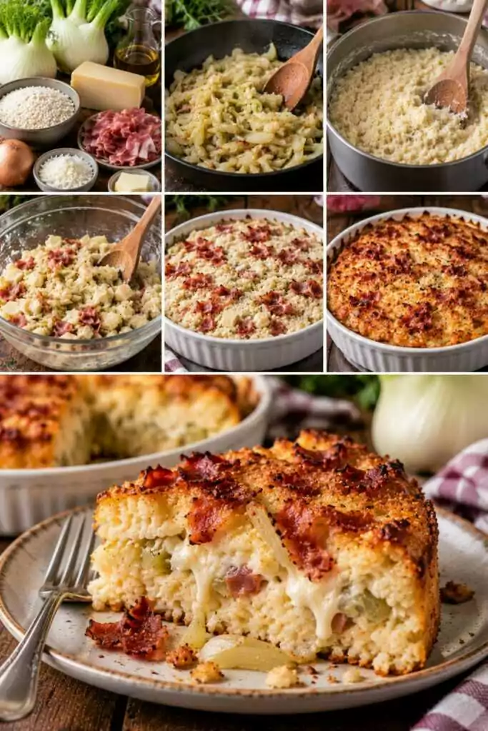 Sformato di Riso con Finocchi, Asiago e Speck Croccante