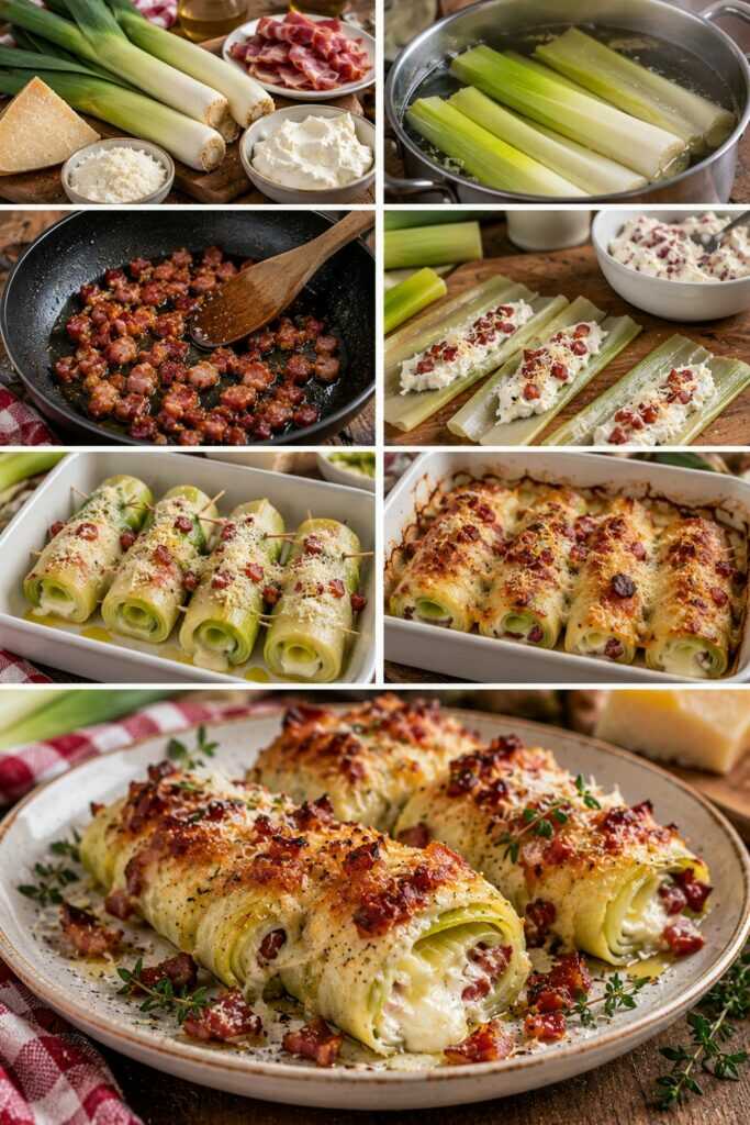 Involtini di Porri con Stracchino, Speck Croccante e Parmigiano – Lombardia