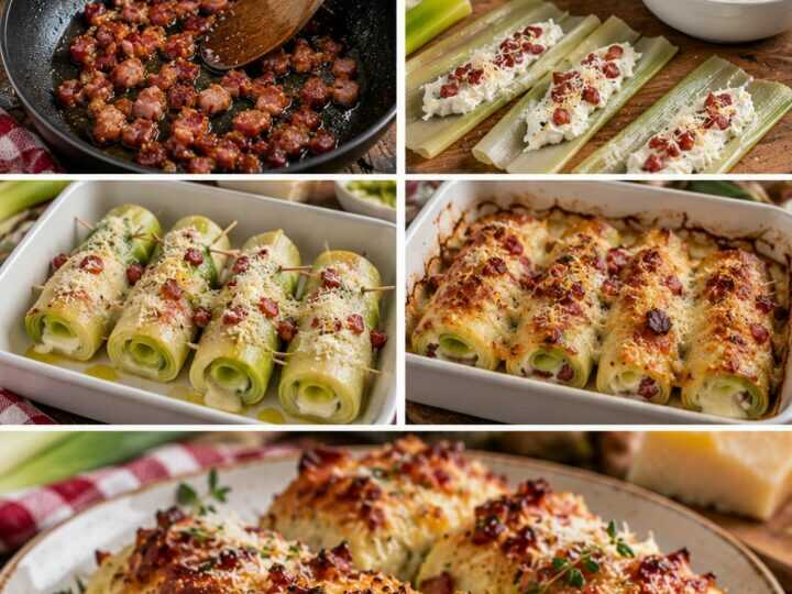 Involtini di Porri con Stracchino, Speck Croccante e Parmigiano – Lombardia