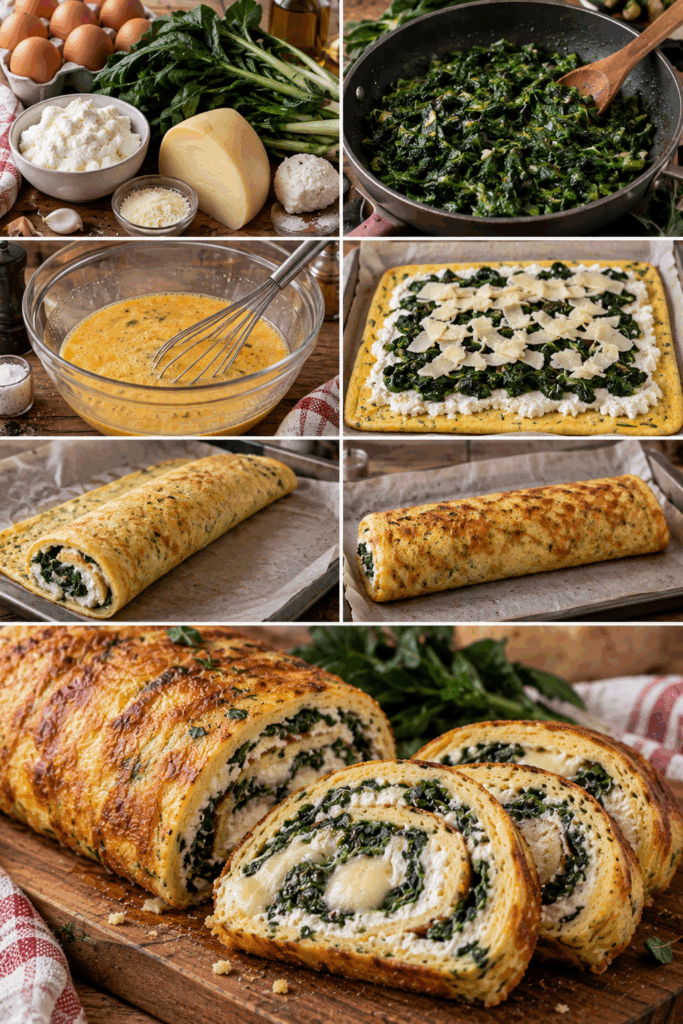 Rotolo di Frittata al Forno con Ricotta, Cicoria e Caciocavallo – Puglia