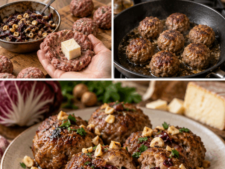 Polpette di Manzo con Cuore di Taleggio, Radicchio e Nocciole – Lombardia