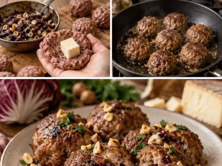 Polpette di Manzo con Cuore di Taleggio, Radicchio e Nocciole – Lombardia