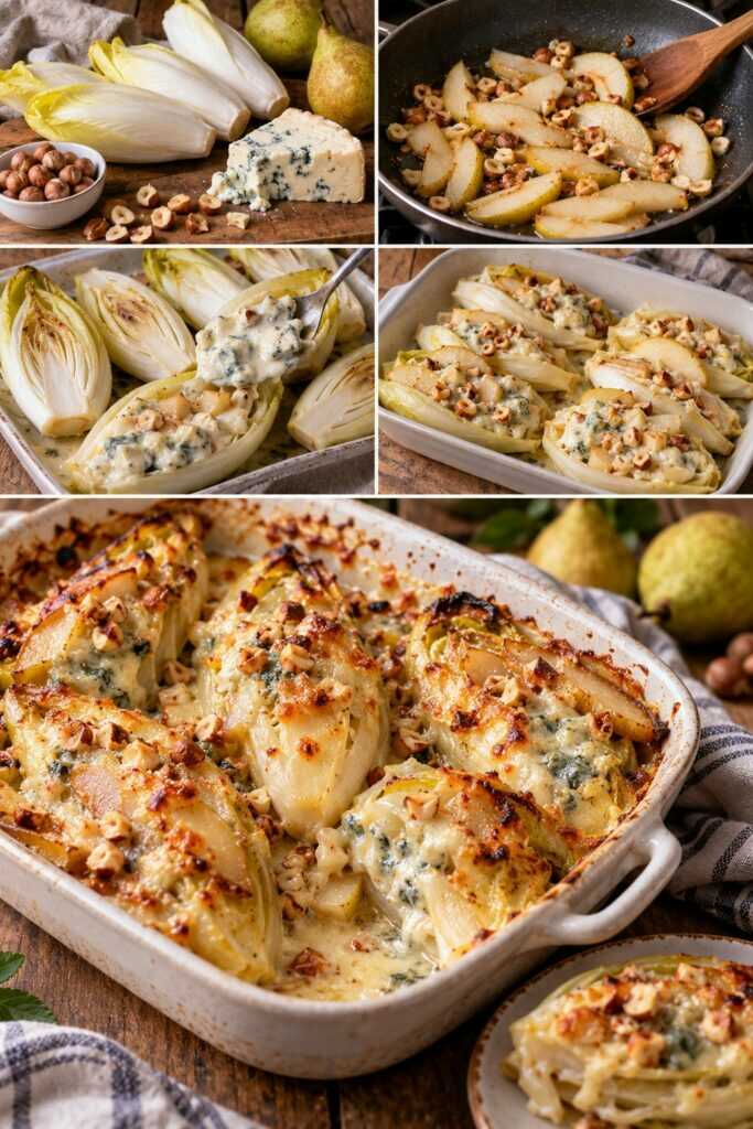 Indivia Belga Gratinata con Gorgonzola, Pere e Nocciole – Lombardia