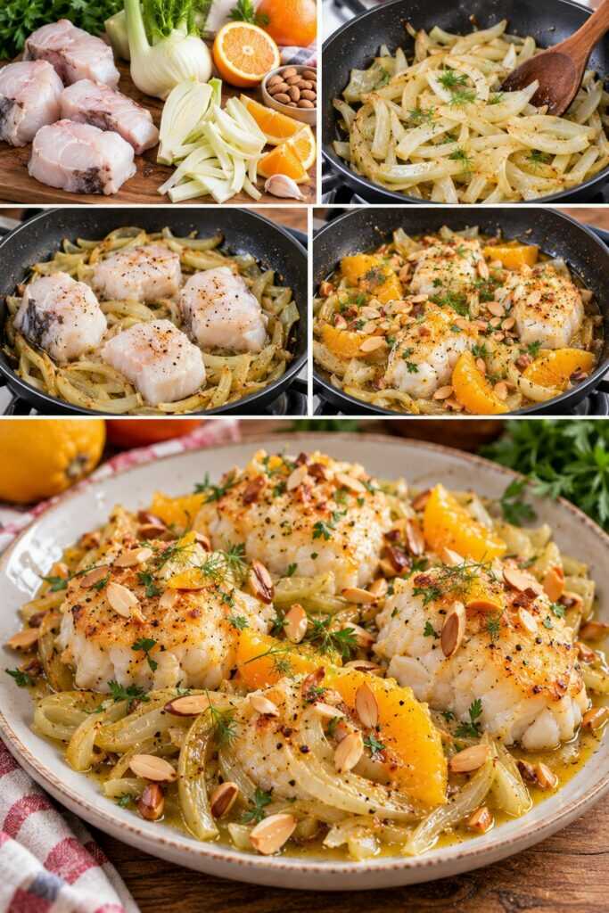 Coda di Rospo in Padella con Finocchi, Arancia e Mandorle Tostate