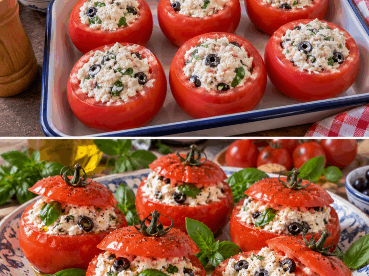 Pomodori Freddi Ripieni di Ricotta, Olive e Basilico – Sicilia