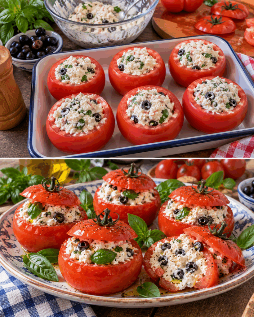 Pomodori Freddi Ripieni di Ricotta, Olive e Basilico – Sicilia