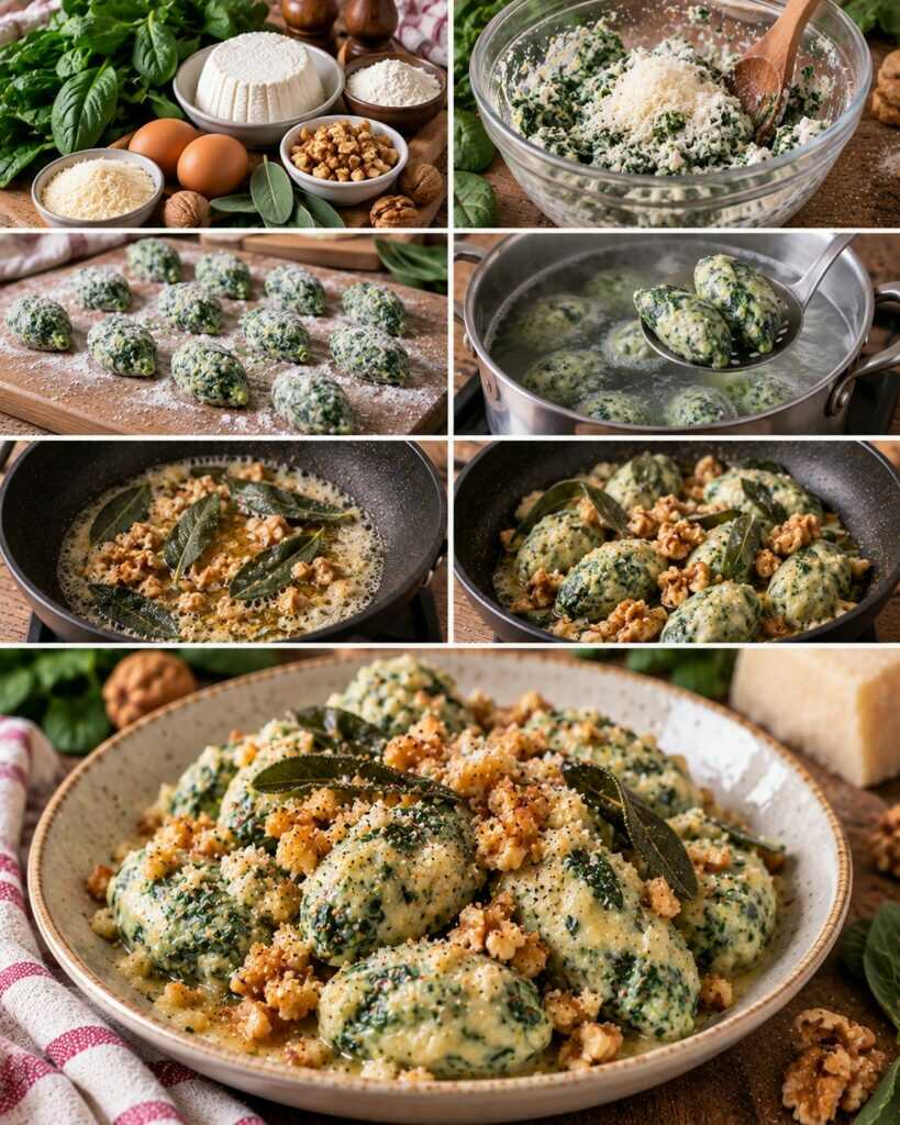 Malfatti di Spinaci e Ricotta con Burro, Salvia e Noci – Toscana