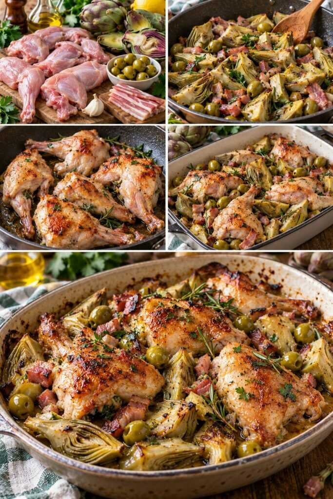 Coniglio Arrosto con Carciofi, Pancetta e Olive Verdi