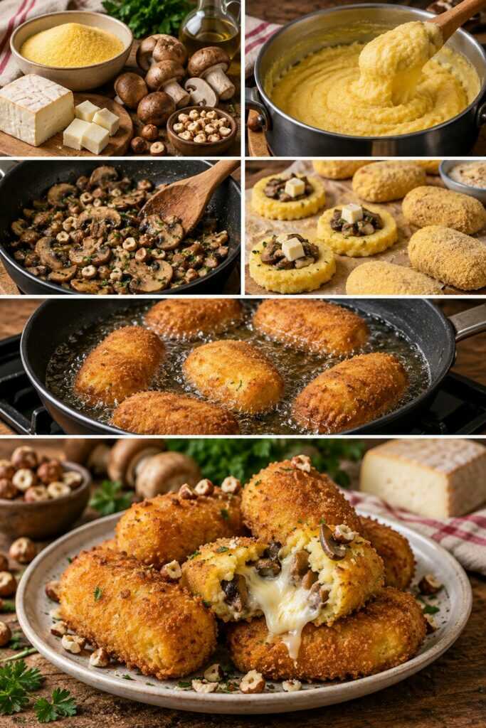 Crocchette di Polenta con Taleggio, Funghi e Nocciole – Lombardia