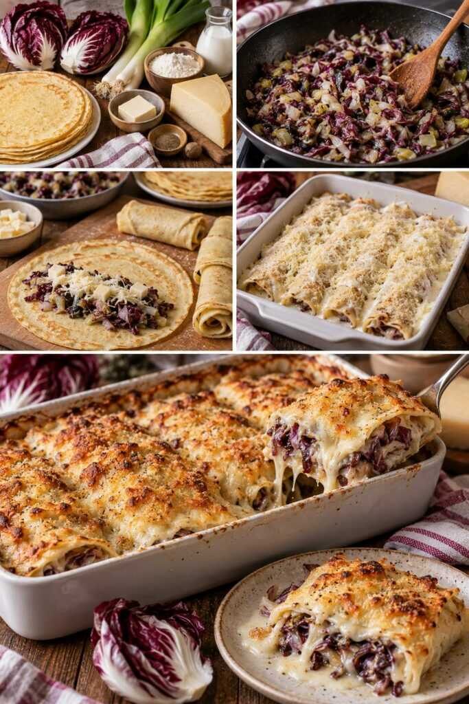 Crespelle Gratinate con Radicchio, Montasio e Porri – Friuli-Venezia Giulia