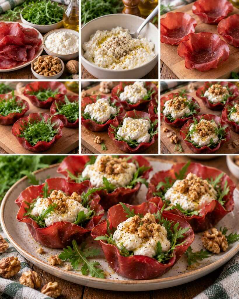 Cestini Freddi di Bresaola con Stracciatella, Rucola e Noci – Lombardia