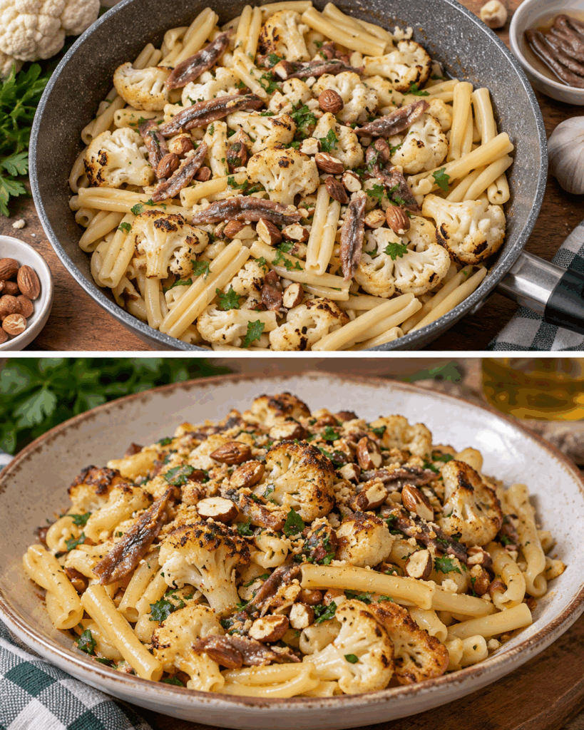 Casarecce con Cavolfiore Arrosto, Acciughe e Mandorle – Sicilia