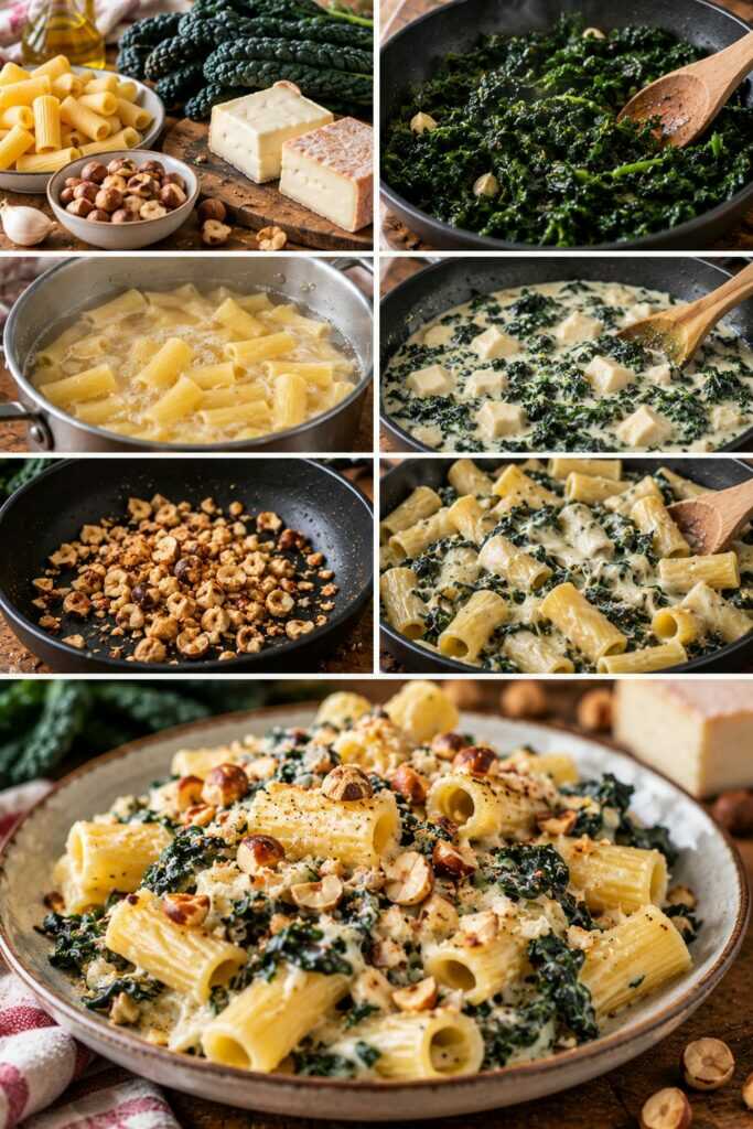 Rigatoni al Cavolo Nero con Taleggio e Nocciole Croccanti – Lombardia
