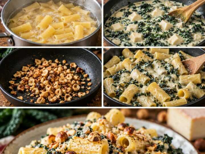 Rigatoni al Cavolo Nero con Taleggio e Nocciole Croccanti – Lombardia