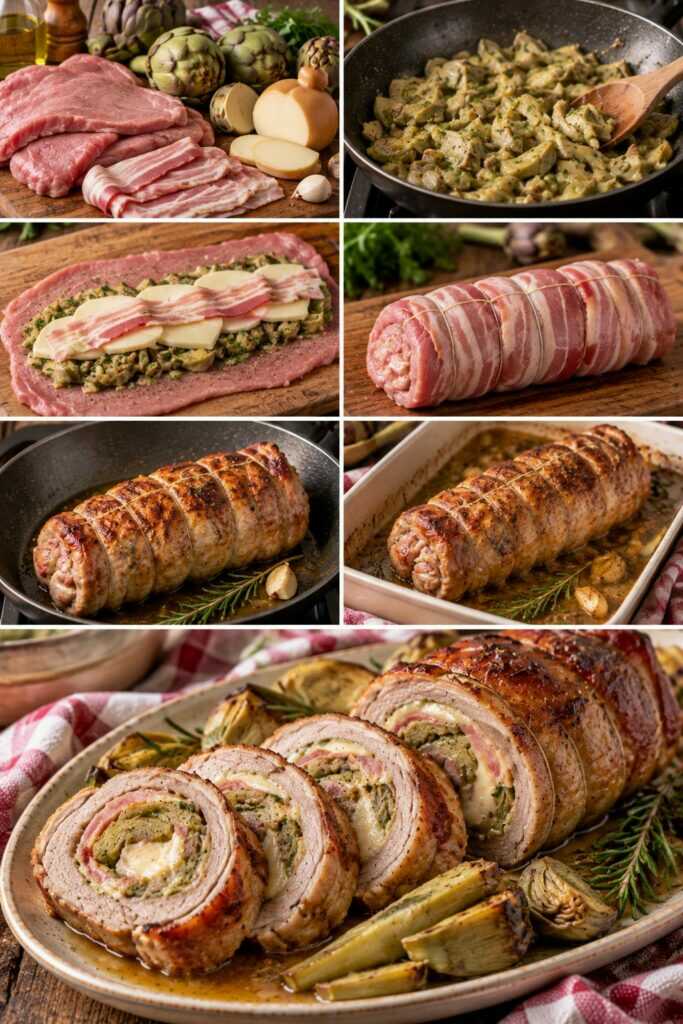 Rollè di Vitello con Carciofi, Scamorza Affumicata e Pancetta – Lazio