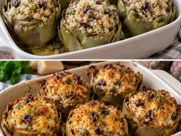 Carciofi Ripieni di Pane, Olive e Pecorino al Forno