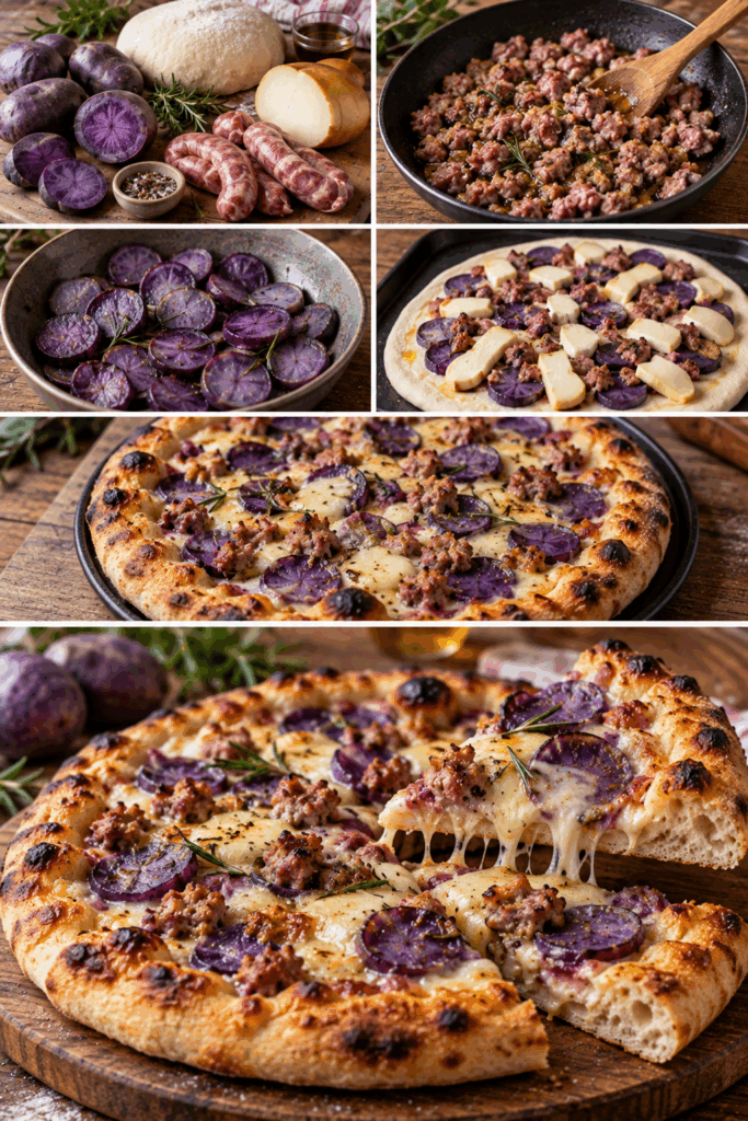Pizza con Patate Viola, Scamorza Affumicata e Salsiccia – Campania