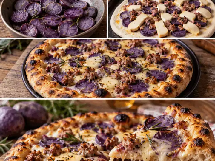 Pizza con Patate Viola, Scamorza Affumicata e Salsiccia – Campania