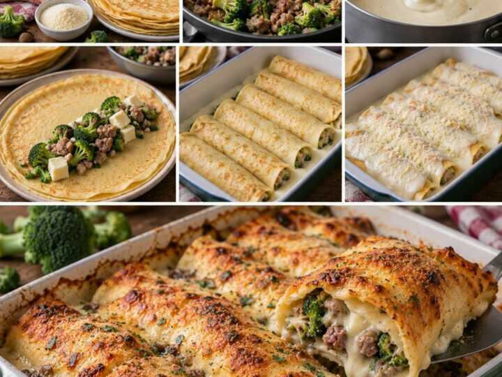 Crespelle Gratinate con Broccoli, Provola e Salsiccia