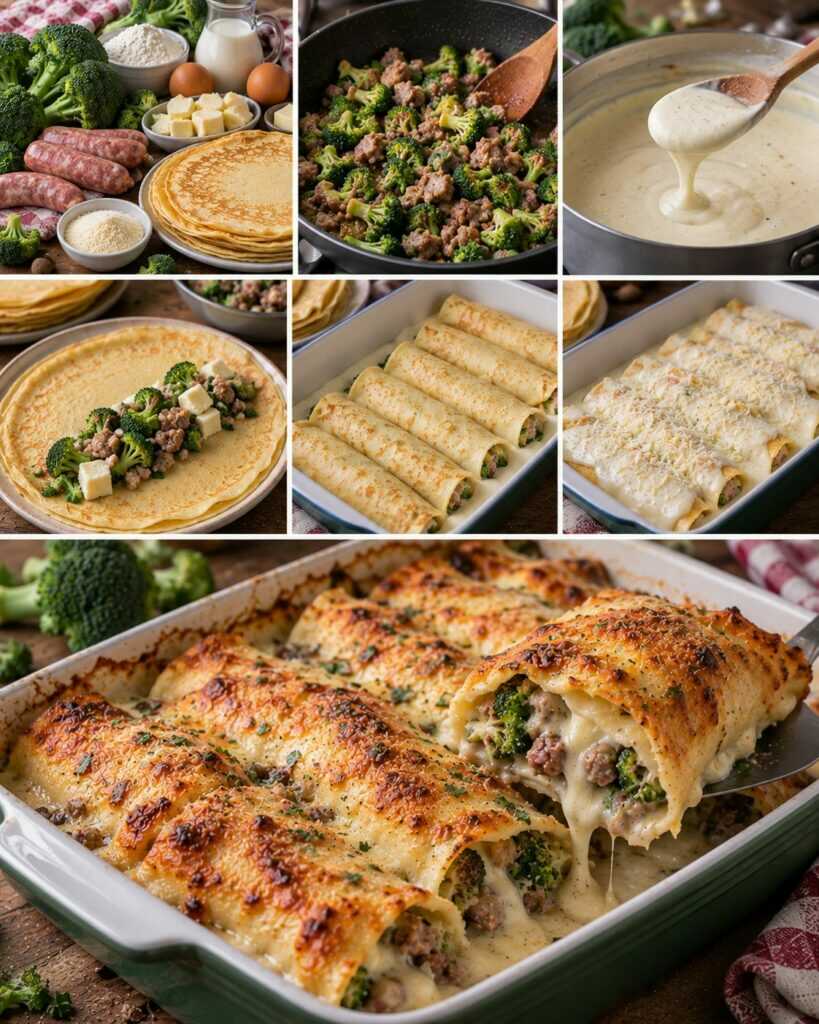 Crespelle Gratinate con Broccoli, Provola e Salsiccia