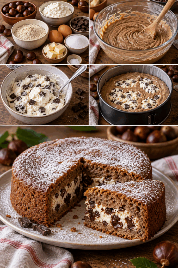 Torta di Castagne con Cuore di Ricotta e Cioccolato Fondente – Toscana