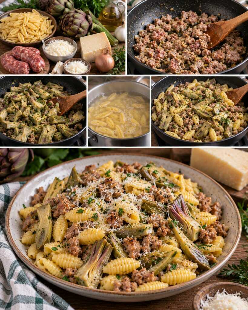 Gnocchetti Sardi con Carciofi, Pecorino e Salsiccia – Sardegna
