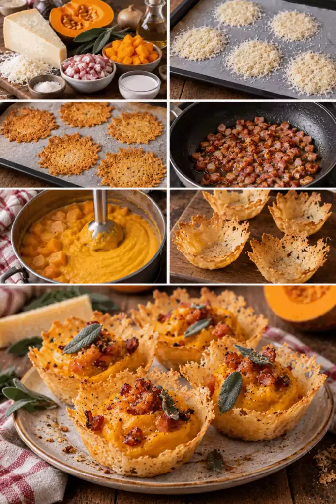 Cialde Croccanti di Parmigiano con Crema di Zucca e Pancetta – Emilia-Romagna