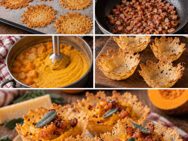 Cialde Croccanti di Parmigiano con Crema di Zucca e Pancetta – Emilia-Romagna