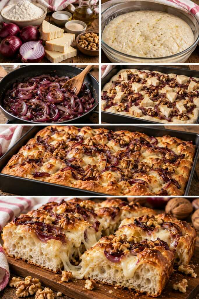 Focaccia Alta con Cipolle Rosse, Taleggio e Noci – Lombardia
