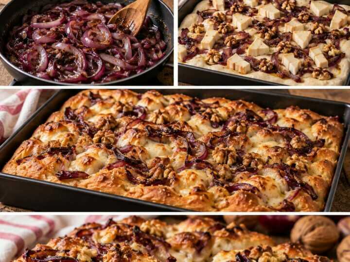 Focaccia Alta con Cipolle Rosse, Taleggio e Noci – Lombardia