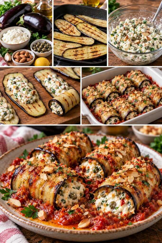 Rotolini di Melanzane con Ricotta, Capperi e Mandorle Tostate – Sicilia
