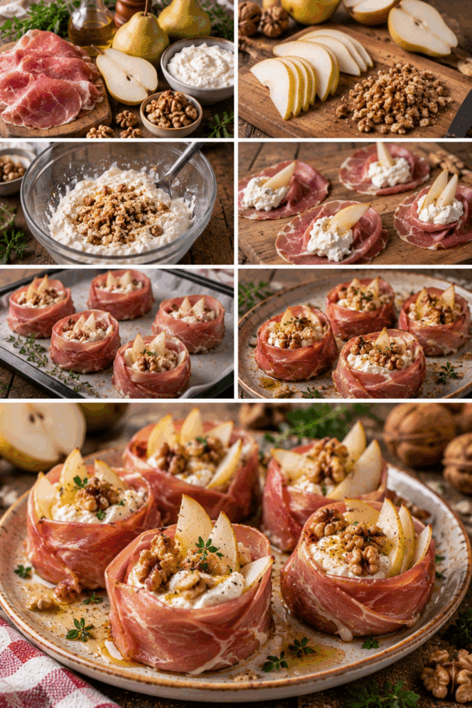 Roselline di Prosciutto Crudo con Stracciatella, Pere e Noci – Toscana