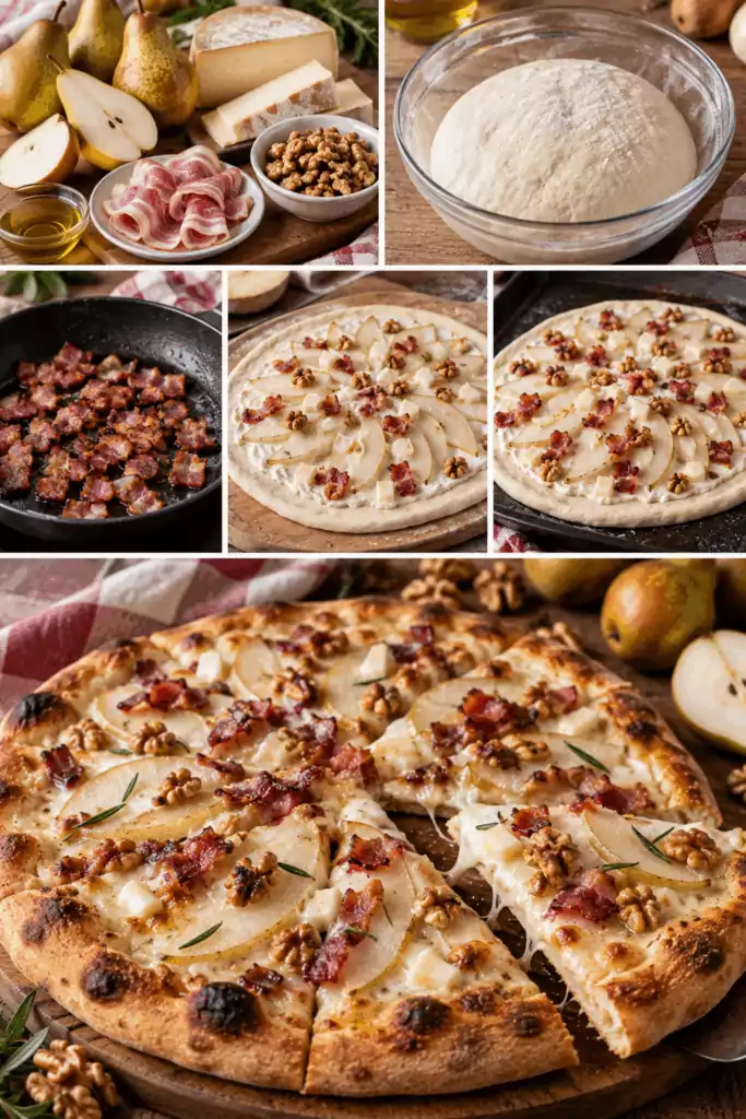Pizza con Pere, Toma Piemontese, Noci e Pancetta Croccante – Piemonte