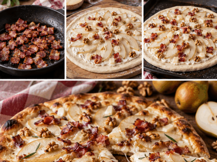 Pizza con Pere, Toma Piemontese, Noci e Pancetta Croccante – Piemonte