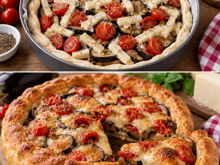 Pizza Rustica con Melanzane, Caciocavallo e Pomodorini – Sicilia