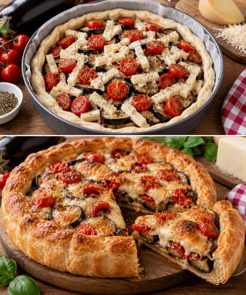 Pizza Rustica con Melanzane, Caciocavallo e Pomodorini – Sicilia