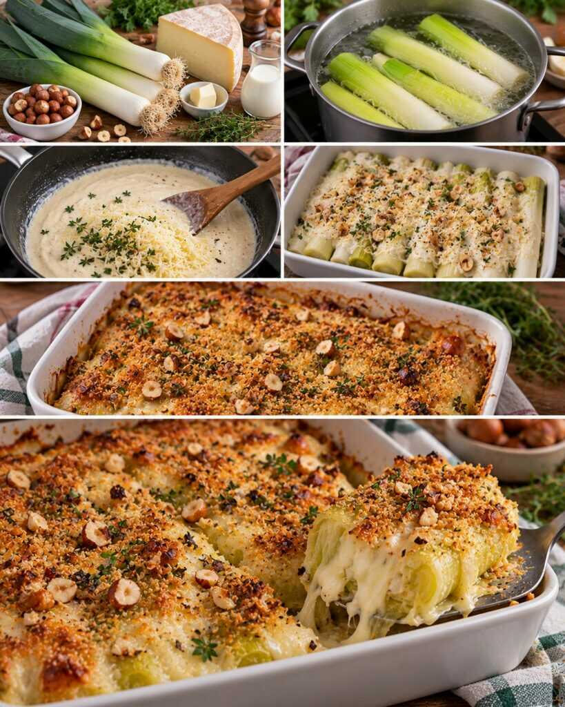 Porri Gratinati con Fontina, Nocciole e Timo – Piemonte