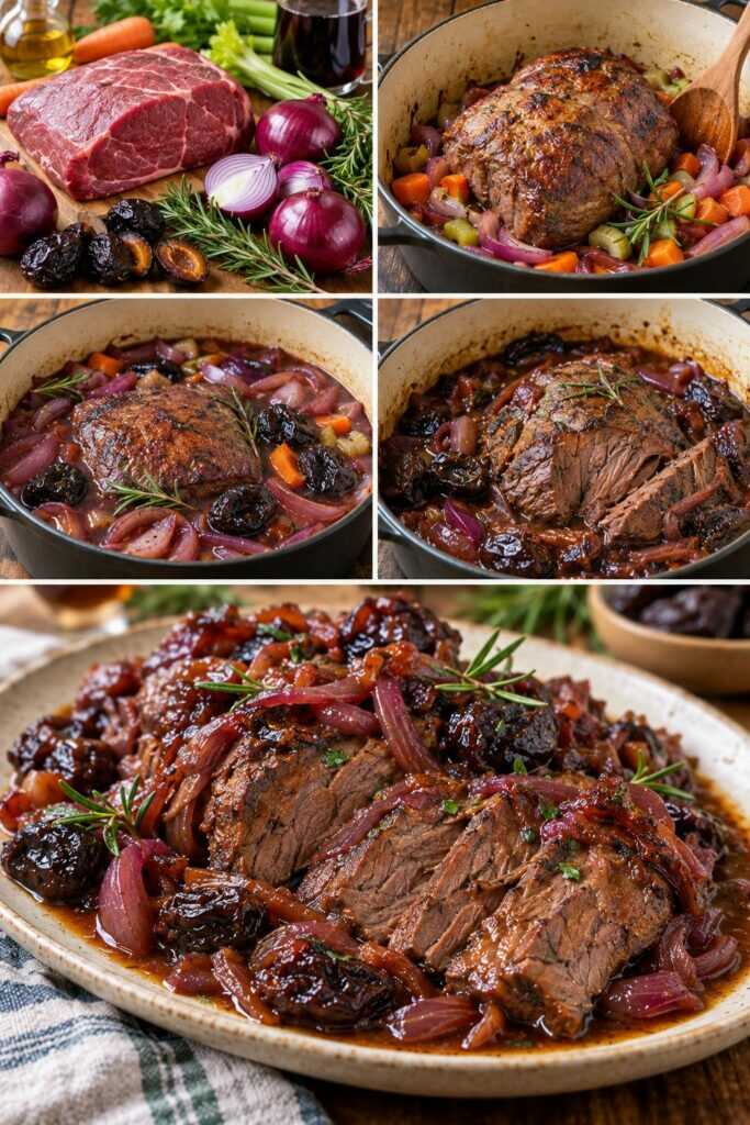 Brasato di Manzo con Cipolle Rosse, Prugne e Rosmarino
