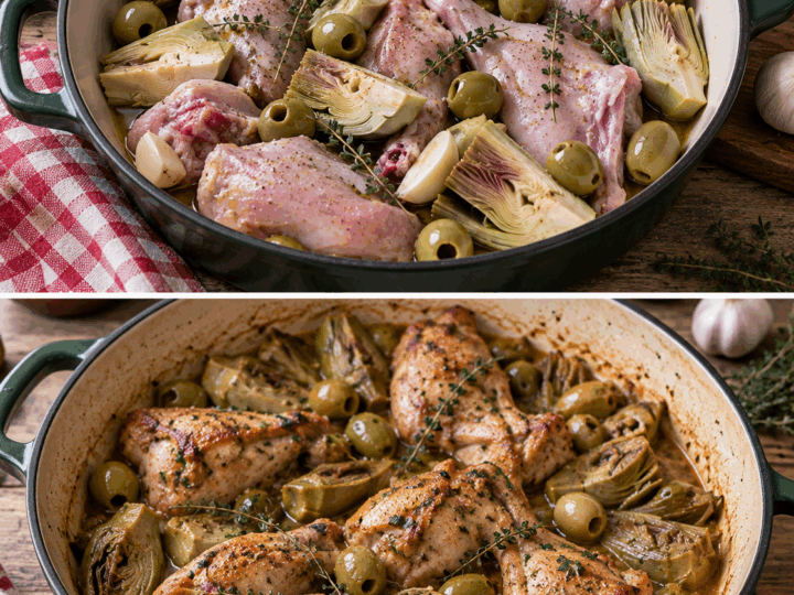 Coniglio in Tegame con Carciofi, Olive Verdi e Timo – Toscana