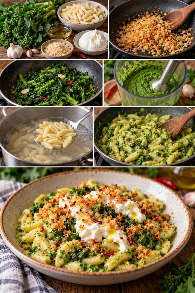 Cavatelli con Crema di Cime di Rapa, Burrata e Mollica Croccante – Puglia