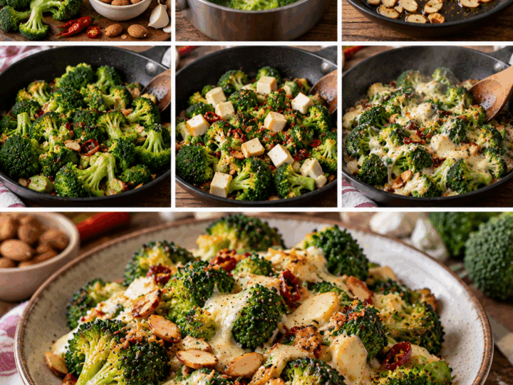 Broccoli Saltati con Scamorza Affumicata, Mandorle e Peperoncino – Calabria