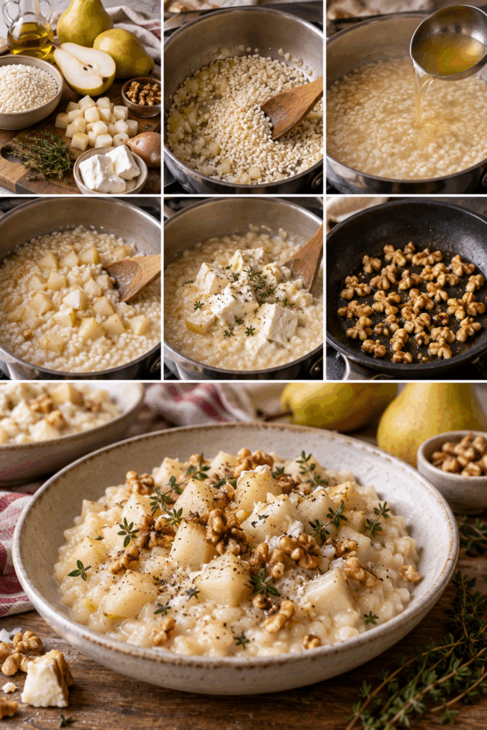 Risotto alle Pere, Robiola e Timo con Noci Croccanti – Piemonte