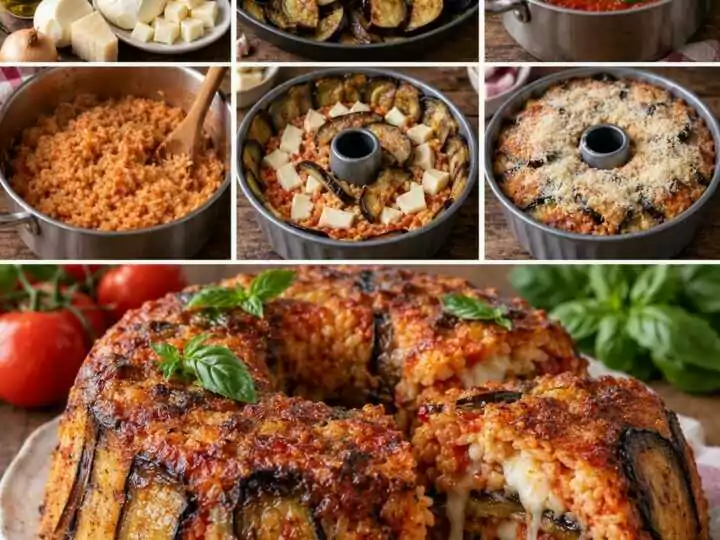 Timballo di Riso con Melanzane, Provola e Pomodoro – Campania
