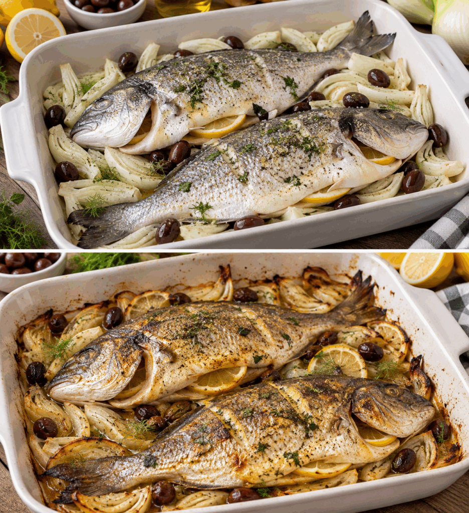 Orata al Forno con Finocchi, Olive Taggiasche e Limone – Liguria