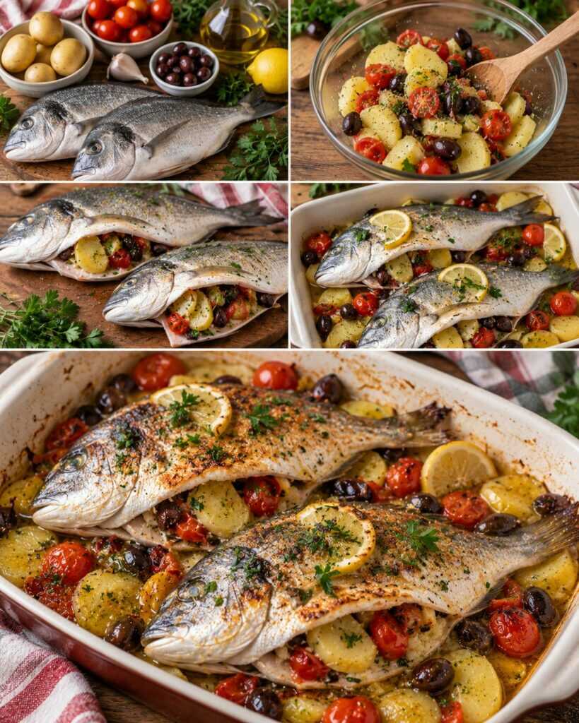 Orata Ripiena di Patate, Olive Taggiasche e Pomodorini al Forno – Liguria