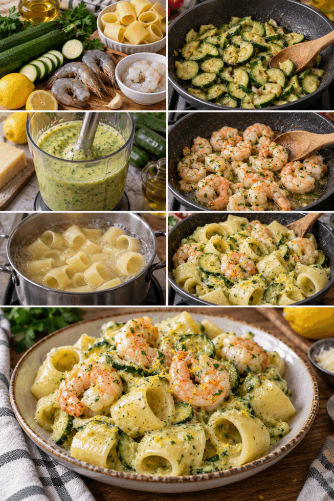 Calamarata con Crema di Zucchine, Gamberi e Limone – Campania