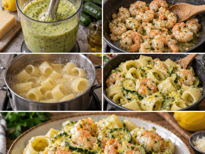 Calamarata con Crema di Zucchine, Gamberi e Limone – Campania