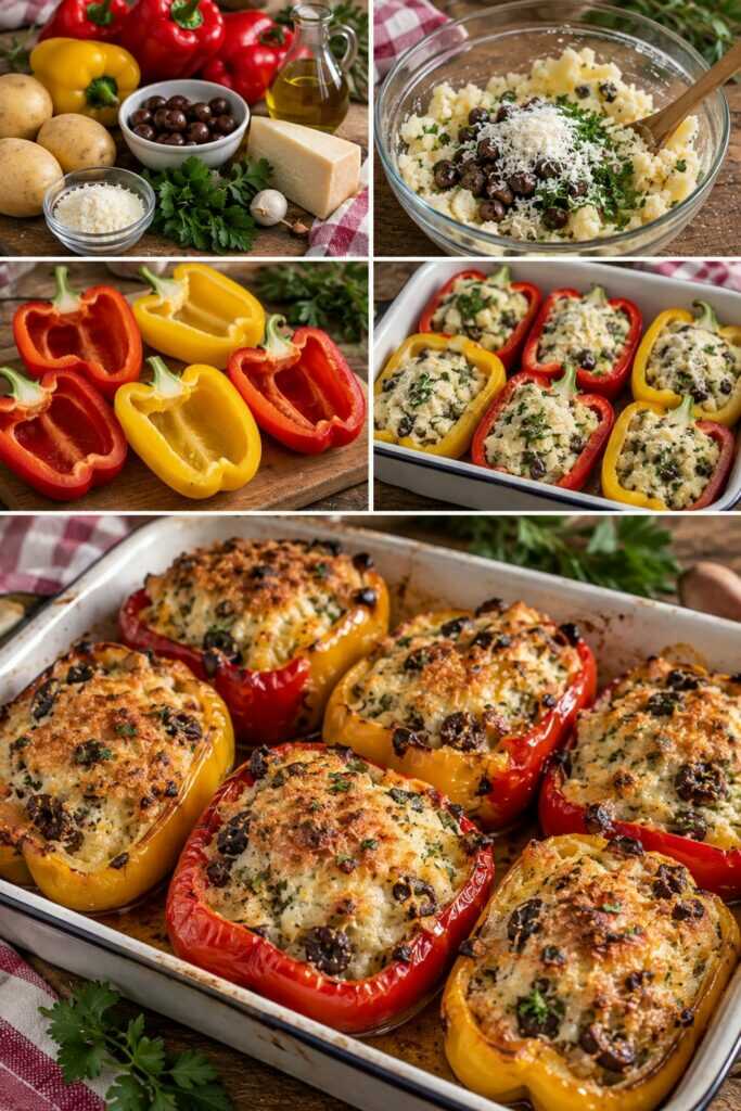 Peperoni al Forno Ripieni di Patate, Pecorino e Olive – Calabria