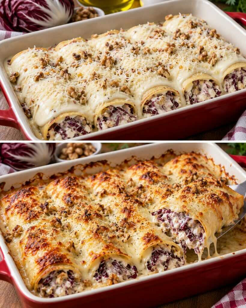 Cannelloni di Crespelle con Radicchio, Ricotta e Noci